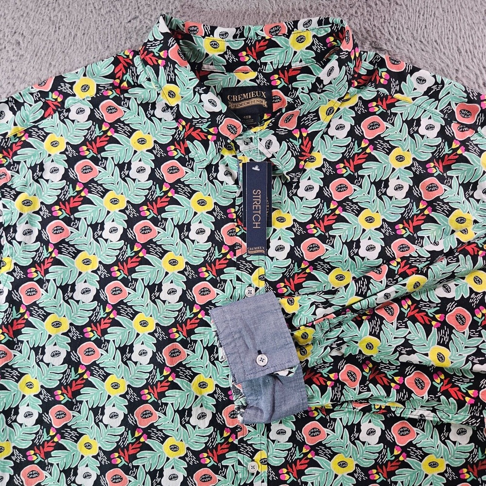 NWT Cremieux Premium Denim Button Shirt 4XB Floral Print Green Multicolor Preppy